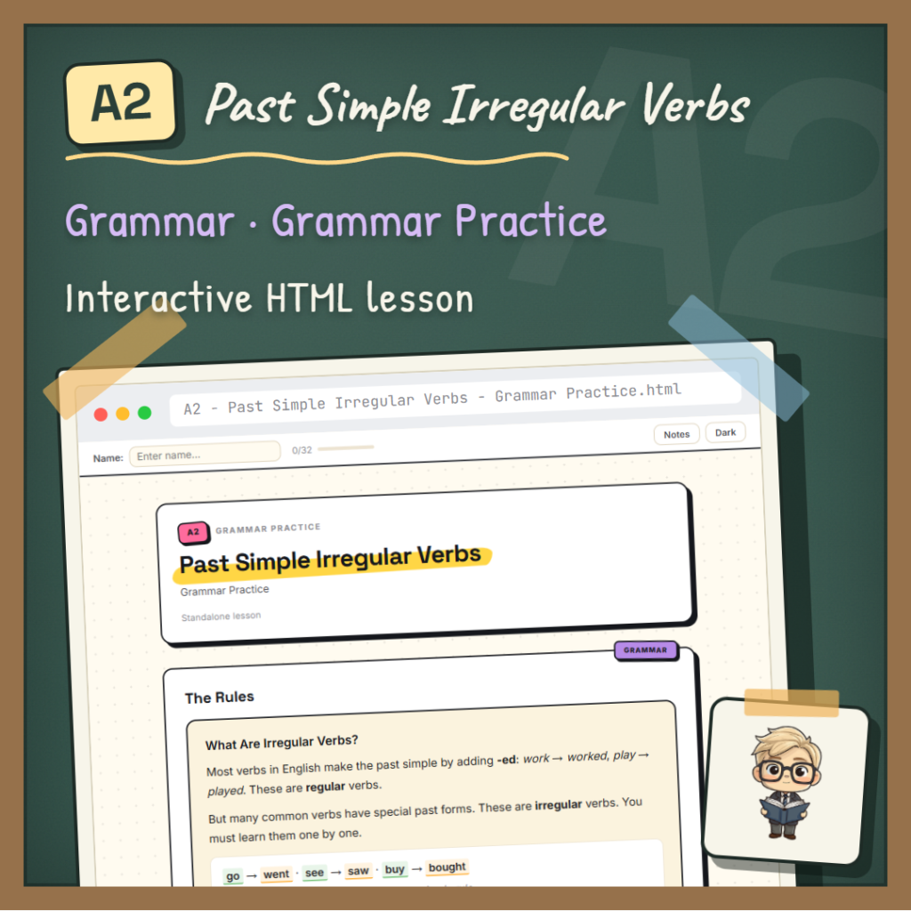 Past Simple Irregular Verbs A2 Grammar lesson cover