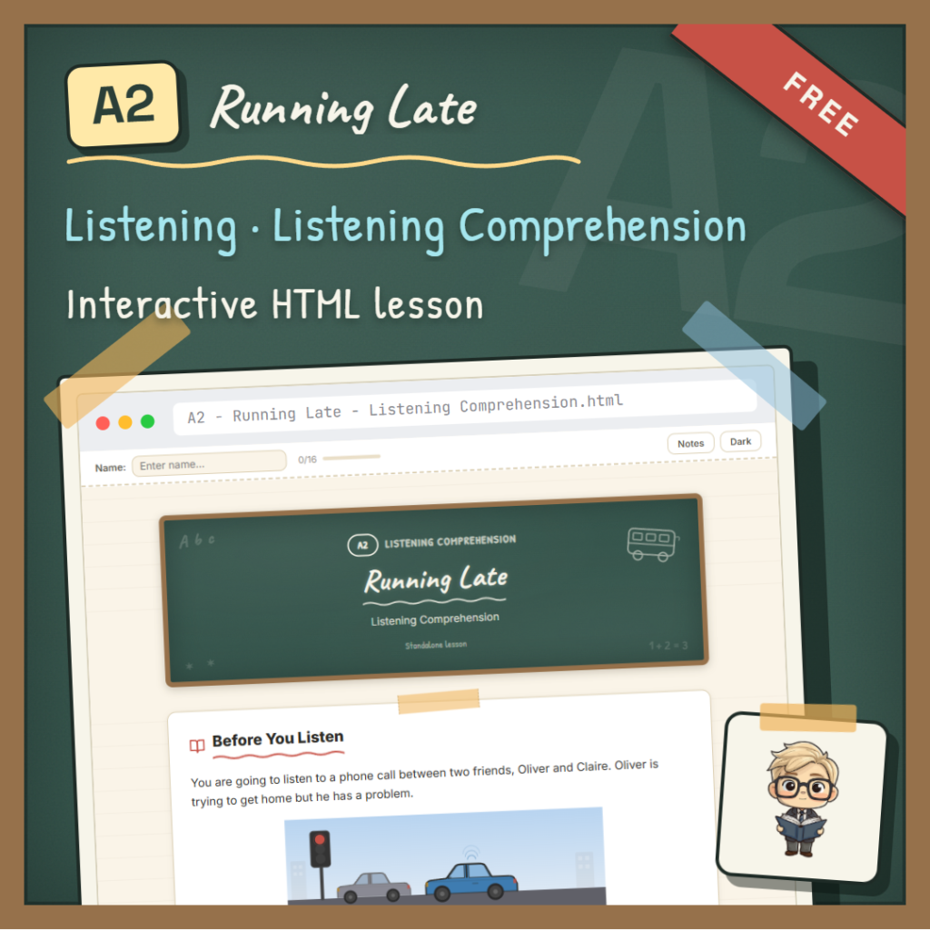 Running Late A2 Listening lesson cover
