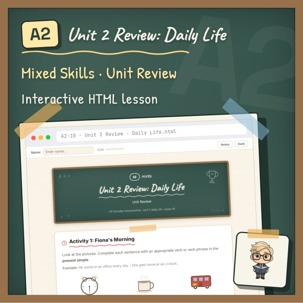 Unit 2 Review: Daily Life A2 Mixed lesson cover