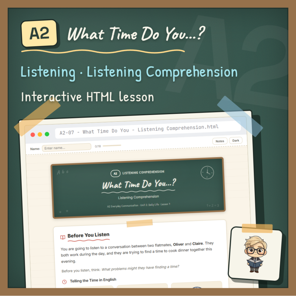 What Time Do You…? A2 Listening lesson cover