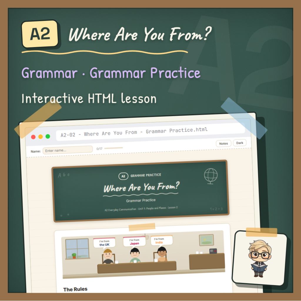 Where Are You From? A2 Grammar lesson cover