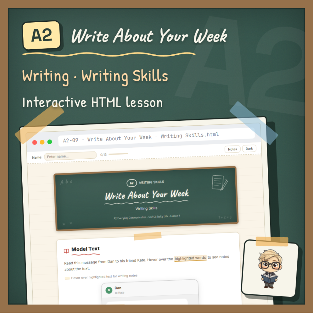 Write About Your Week A2 Writing lesson cover