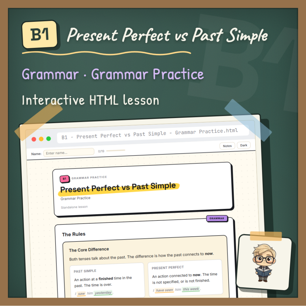 Present Perfect vs Past Simple B1 Grammar lesson cover