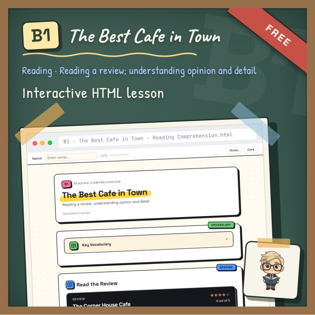 The Best Cafe in Town B1 Reading lesson cover